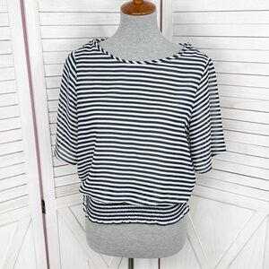Michael Michael Kors Striped Sheer Chiffon Smocked Waist Blouse Blue White Small